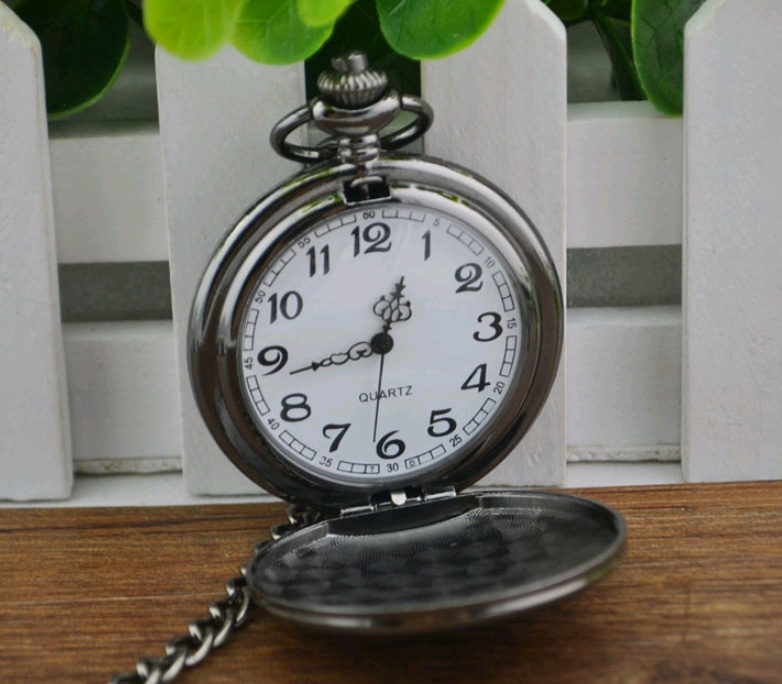 Tungsten steel polished black Continental fashion retro flip pocket watch men and women antique gift watch pocket watch - Image 2