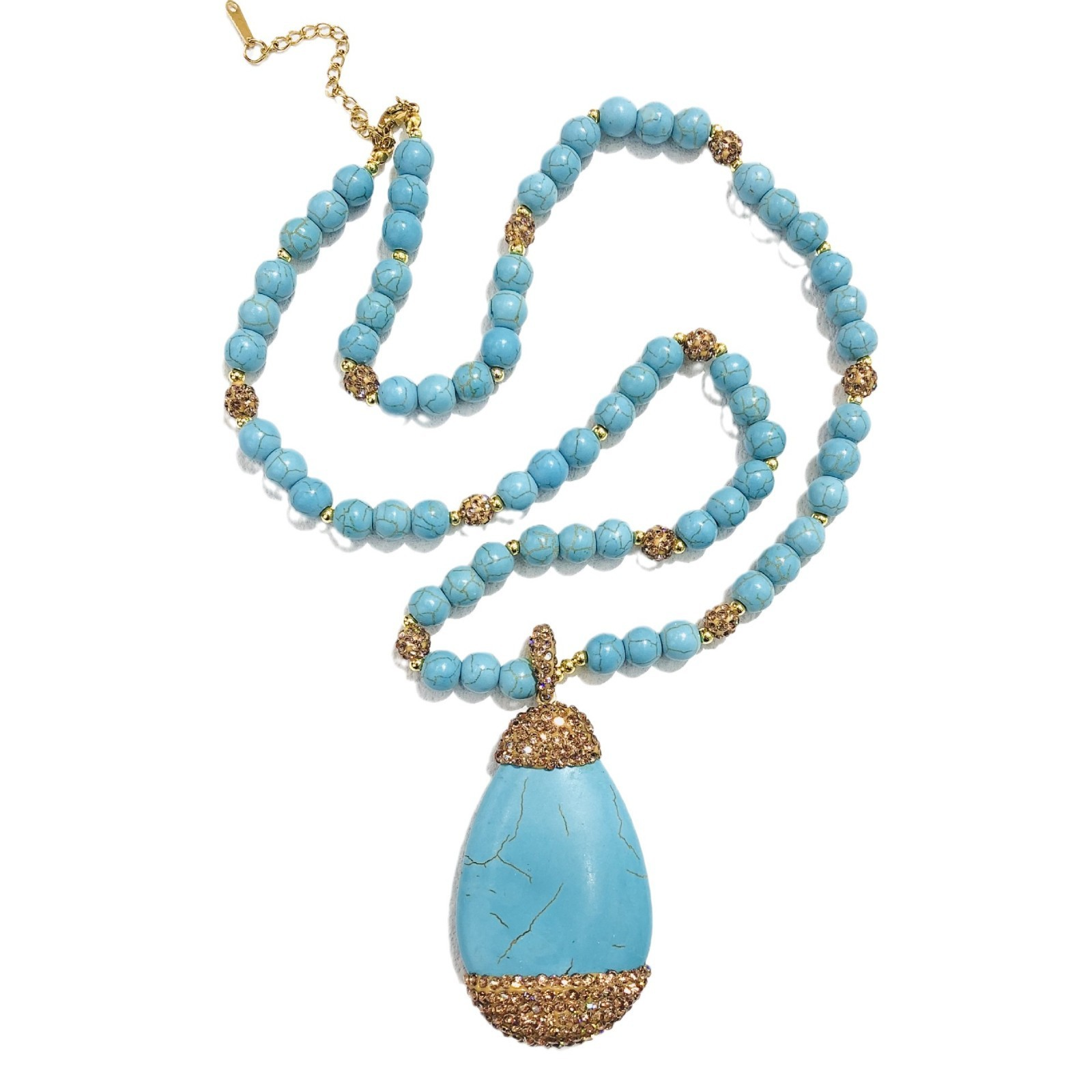 Drop-shaped Turquoise Pendant Necklace Fashionable Personalized All-match Design Sweater Chain - Image 5