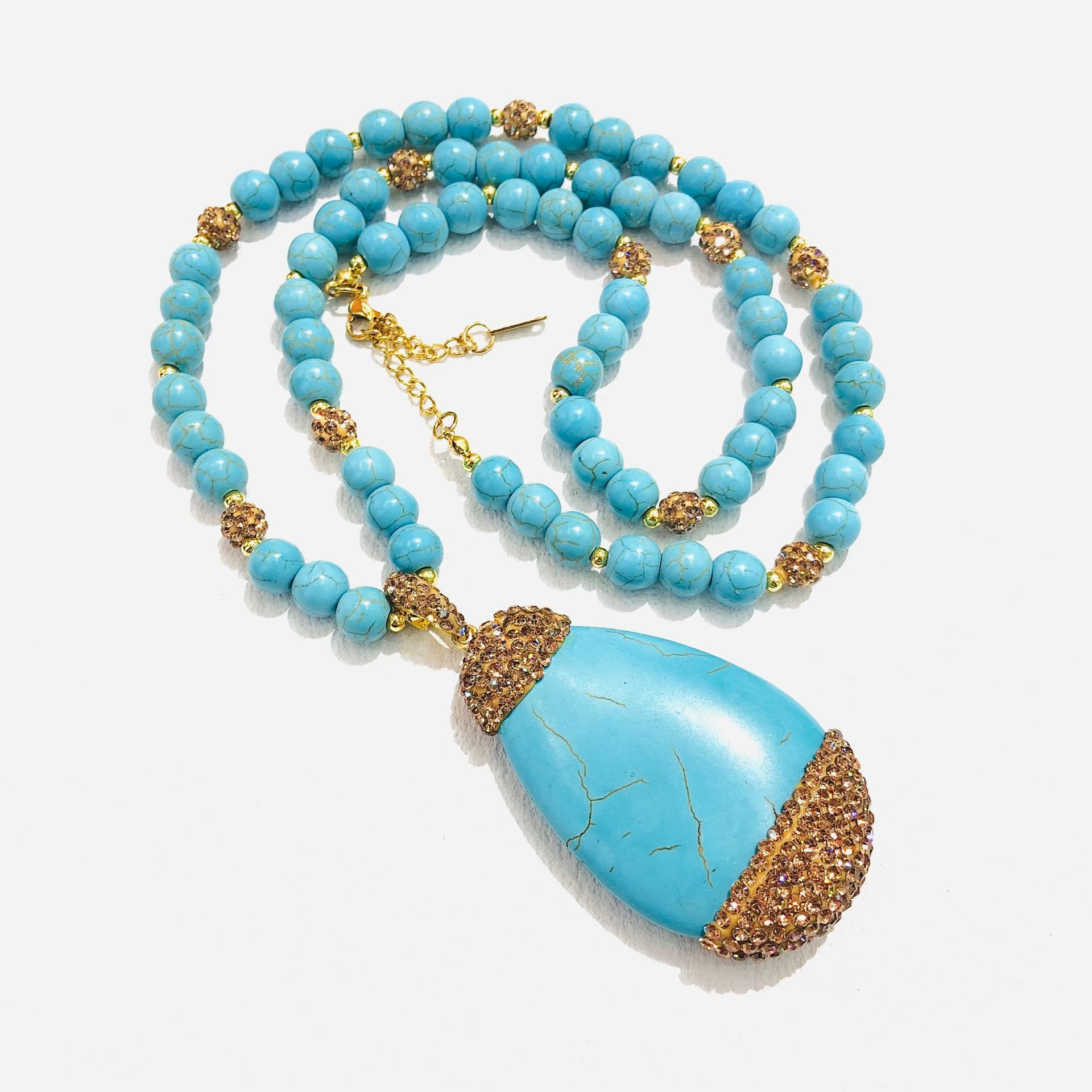 Drop-shaped Turquoise Pendant Necklace Fashionable Personalized All-match Design Sweater Chain - Image 4
