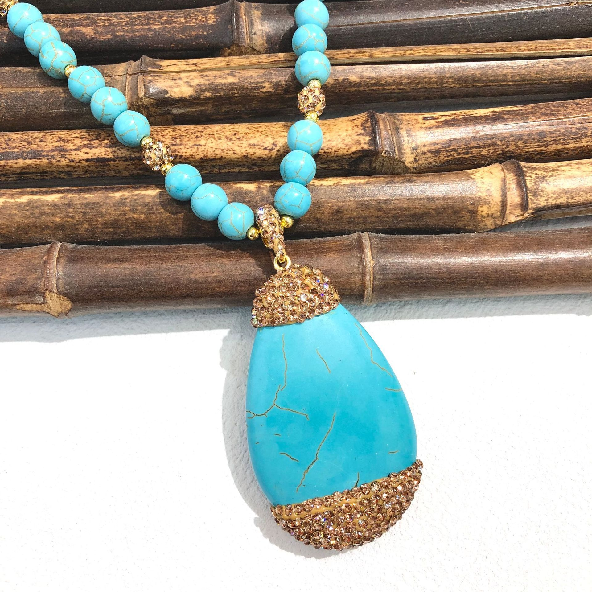 Drop-shaped Turquoise Pendant Necklace Fashionable Personalized All-match Design Sweater Chain - Image 3